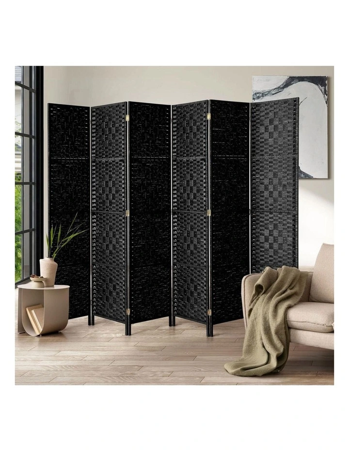 Oikiture 8 Panel Room Divider Screen Privacy Dividers Woven Wood Folding Black image 4