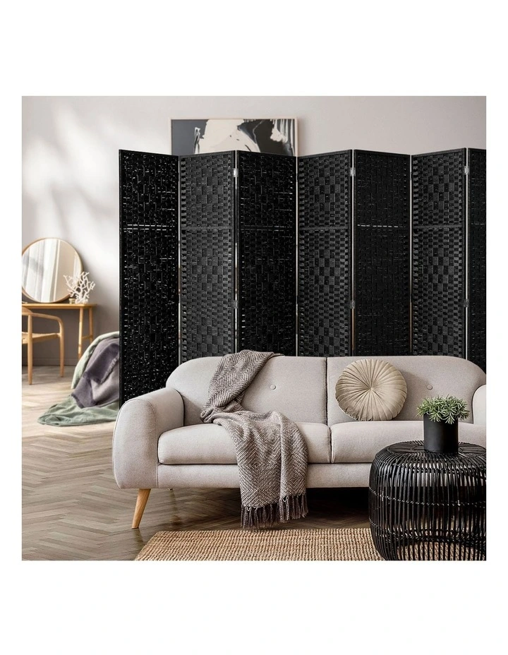 Oikiture 8 Panel Room Divider Screen Privacy Dividers Woven Wood Folding Black image 5