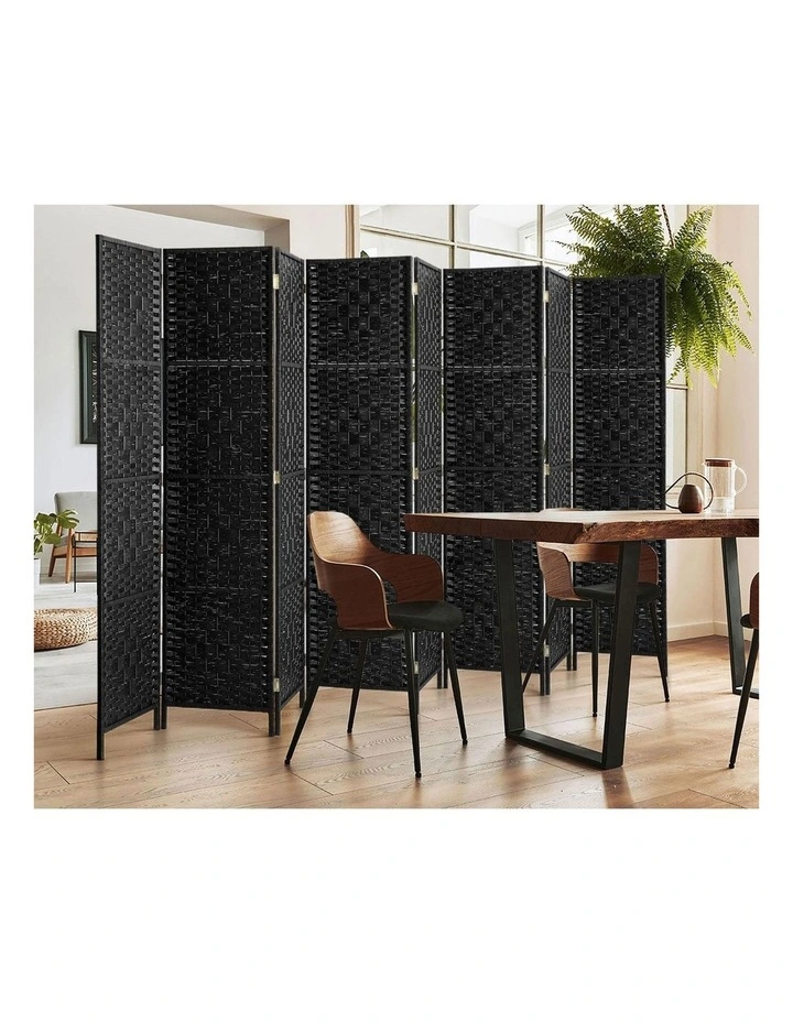 Oikiture 8 Panel Room Divider Screen Privacy Dividers Woven Wood Folding Black image 7