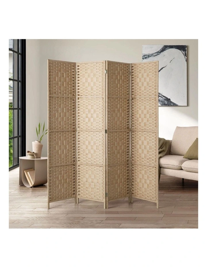 Oikiture 4 Panel Room Divider Privacy Screen Dividers Woven Wood Fold Stand image 4