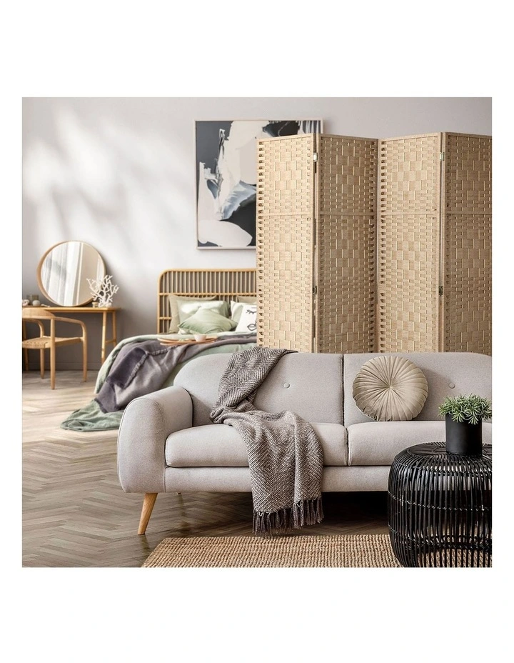 Oikiture 4 Panel Room Divider Privacy Screen Dividers Woven Wood Fold Stand image 5