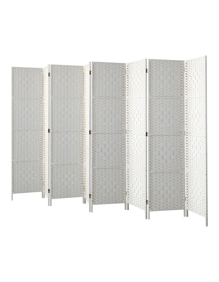 Oikiture 8 Panel Room Divider Screen Privacy Dividers Woven Wood Folding White image 1