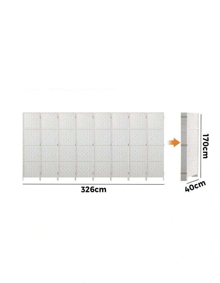 Oikiture 8 Panel Room Divider Screen Privacy Dividers Woven Wood Folding White image 3