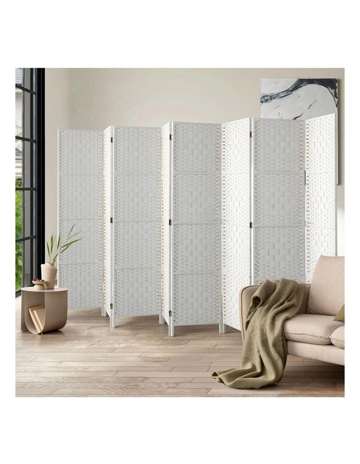 Oikiture 8 Panel Room Divider Screen Privacy Dividers Woven Wood Folding White image 4