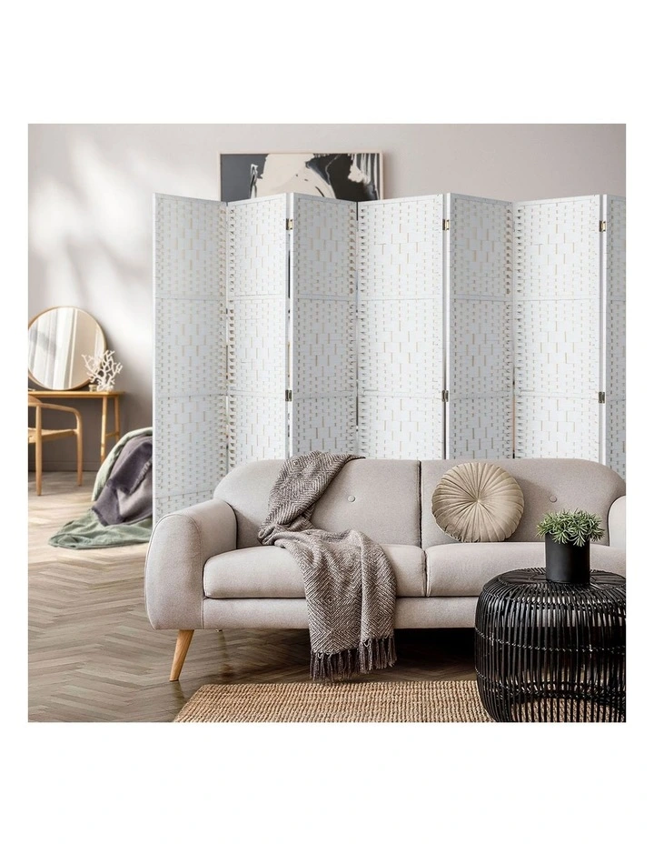 Oikiture 8 Panel Room Divider Screen Privacy Dividers Woven Wood Folding White image 5