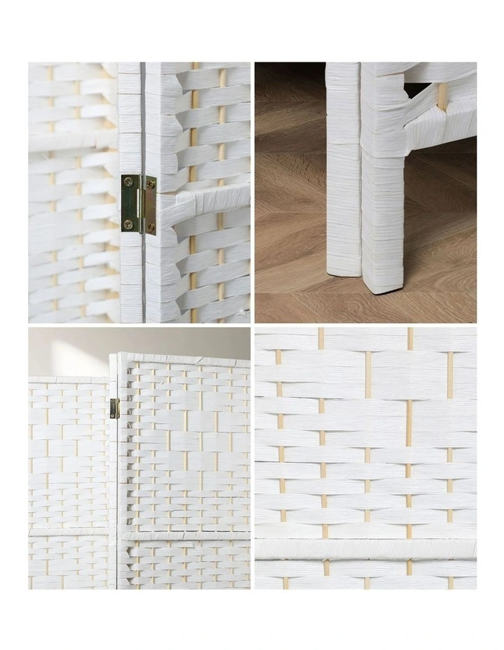 Oikiture 8 Panel Room Divider Screen Privacy Dividers Woven Wood Folding White image 6