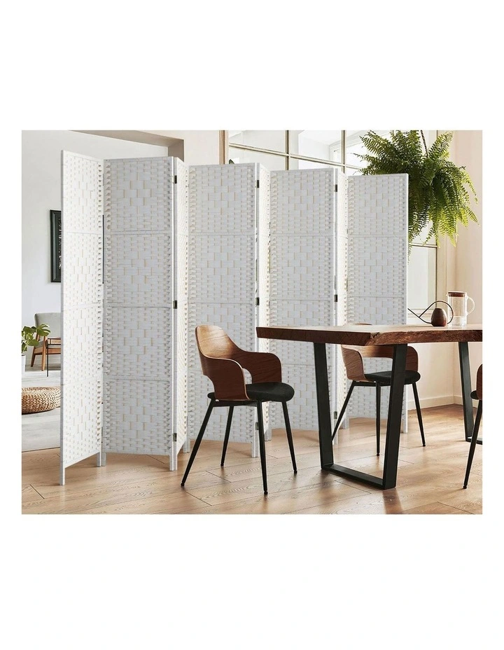 Oikiture 8 Panel Room Divider Screen Privacy Dividers Woven Wood Folding White image 7