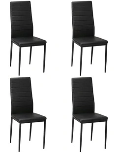 Oikiture 4PCS Dining Chairs High-Back Kitchen Chair Padded Faux Leather Black