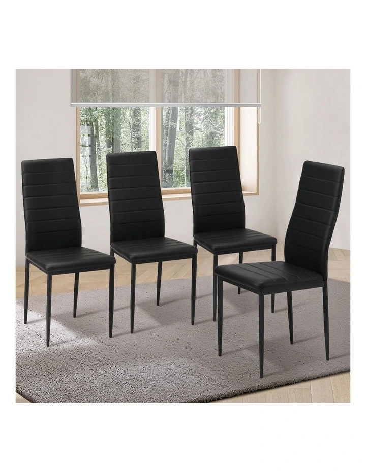 Oikiture 4PCS Dining Chairs High-Back Kitchen Chair Padded Faux Leather Black image 4