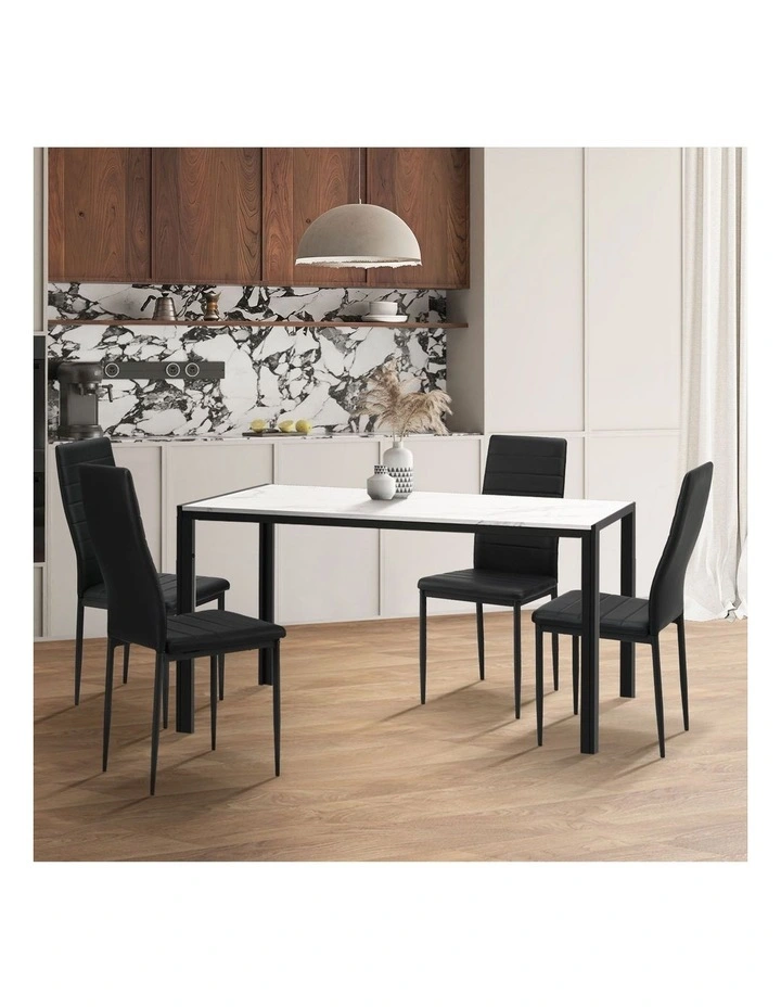 Oikiture 4PCS Dining Chairs High-Back Kitchen Chair Padded Faux Leather Black image 7