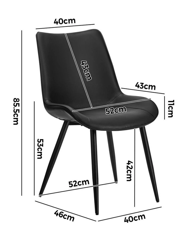 Oikiture 2x Dining Chairs Kitchen Accent Chairs Upholstered PU Leather Black image 3
