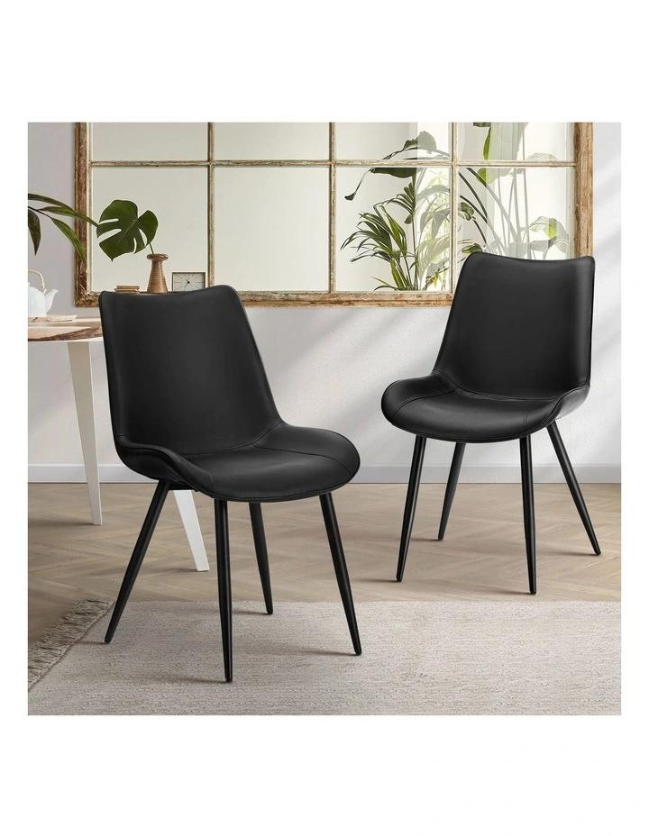 Oikiture 2x Dining Chairs Kitchen Accent Chairs Upholstered PU Leather Black image 4