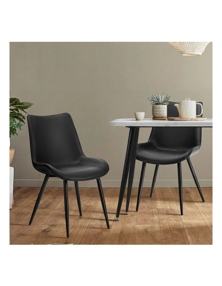 Oikiture 2x Dining Chairs Kitchen Accent Chairs Upholstered PU Leather Black image 5