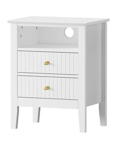 Oikiture Bedside Table Nightstand 2 Drawer with Shelf Storage Cabinet White