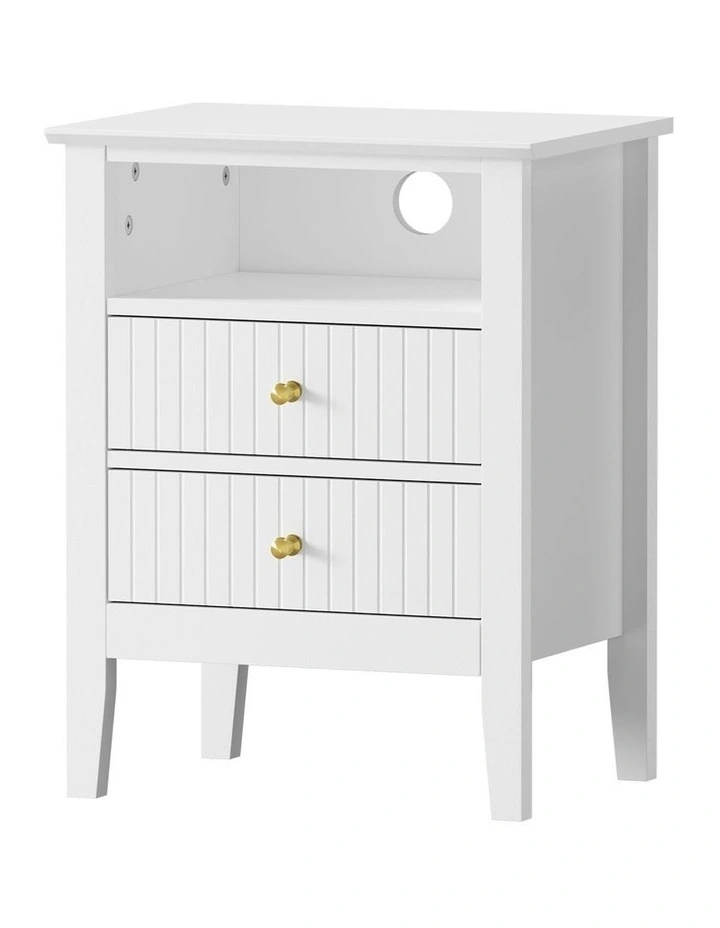 Oikiture Bedside Table Nightstand 2 Drawer with Shelf Storage Cabinet White image 1