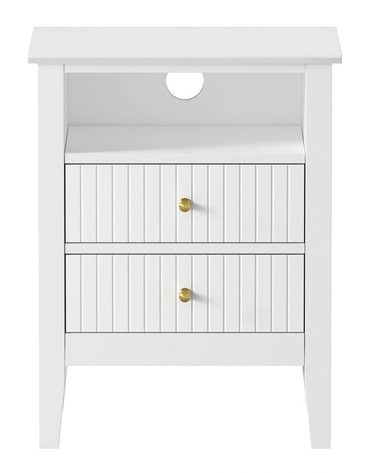 Oikiture Bedside Table Nightstand 2 Drawer with Shelf Storage Cabinet White image 2