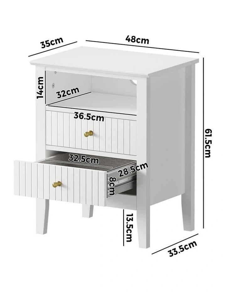 Oikiture Bedside Table Nightstand 2 Drawer with Shelf Storage Cabinet White image 3
