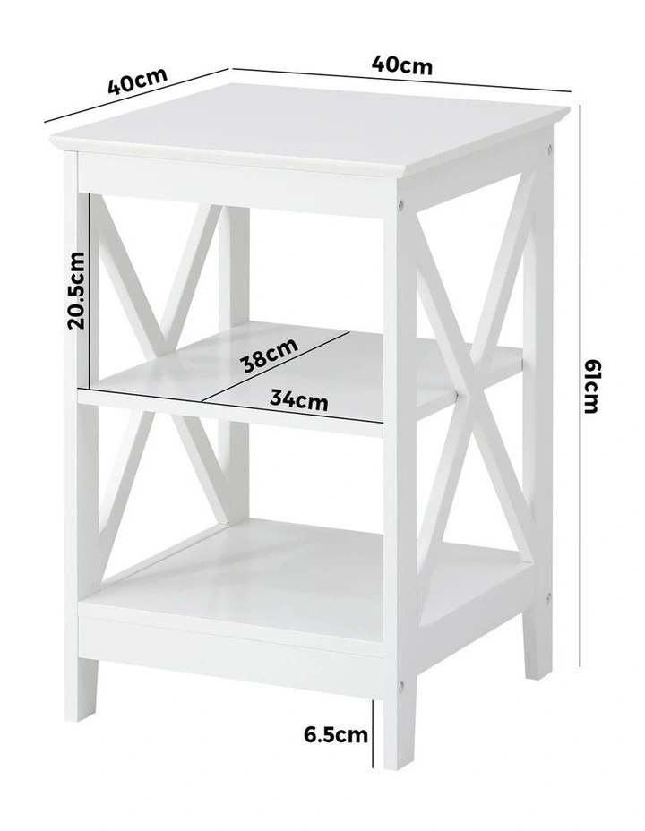 Oikiture Side Table Coffee Bedside Sofa End Tables 3-tier Shelf White image 3
