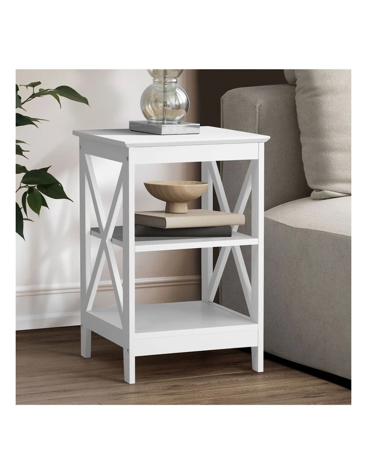 Oikiture Side Table Coffee Bedside Sofa End Tables 3-tier Shelf White image 4
