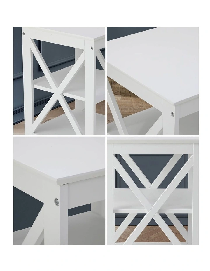 Oikiture Side Table Coffee Bedside Sofa End Tables 3-tier Shelf White image 6
