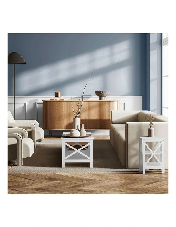 Oikiture Side Table Coffee Bedside Sofa End Tables 3-tier Shelf White image 7