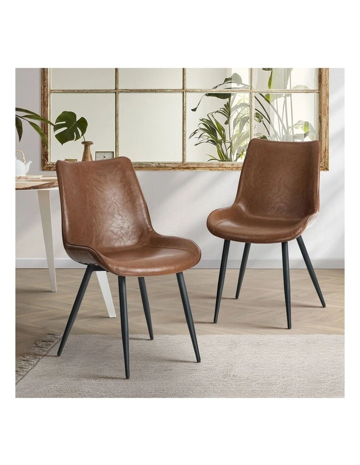 Oikiture 2x Dining Chairs Kitchen Accent Chairs Upholstered PU Leather Brown image 4