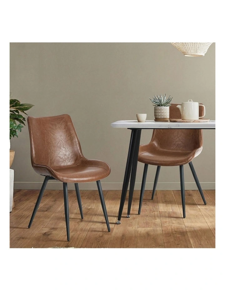 Oikiture 2x Dining Chairs Kitchen Accent Chairs Upholstered PU Leather Brown image 5