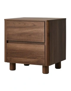 Oikiture Bedside Table 2 Drawers Storage Cabinet Nightstand Side Table Walnut