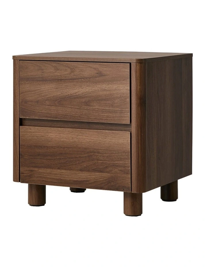 Oikiture Bedside Table 2 Drawers Storage Cabinet Nightstand Side Table Walnut image 1