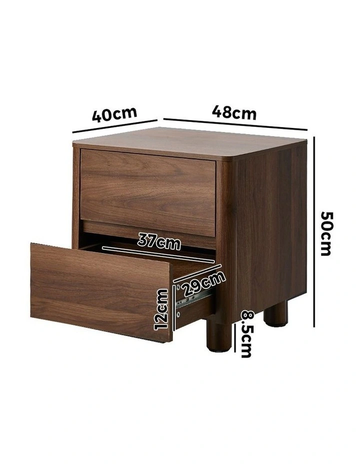 Oikiture Bedside Table 2 Drawers Storage Cabinet Nightstand Side Table Walnut image 3