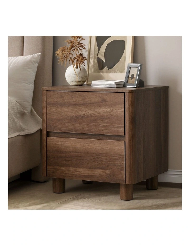 Oikiture Bedside Table 2 Drawers Storage Cabinet Nightstand Side Table Walnut image 4
