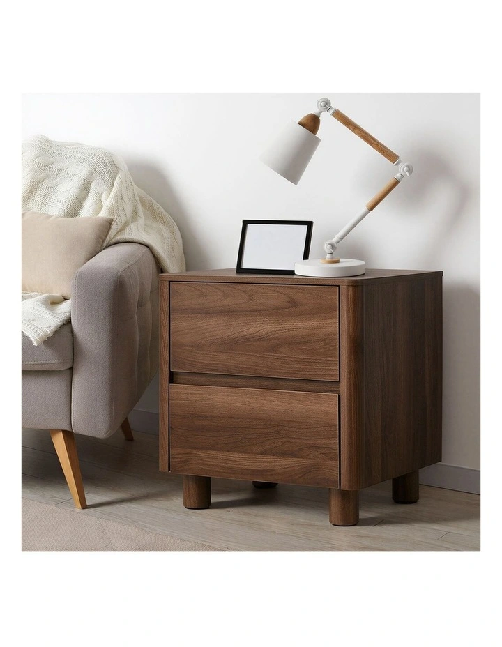 Oikiture Bedside Table 2 Drawers Storage Cabinet Nightstand Side Table Walnut image 5