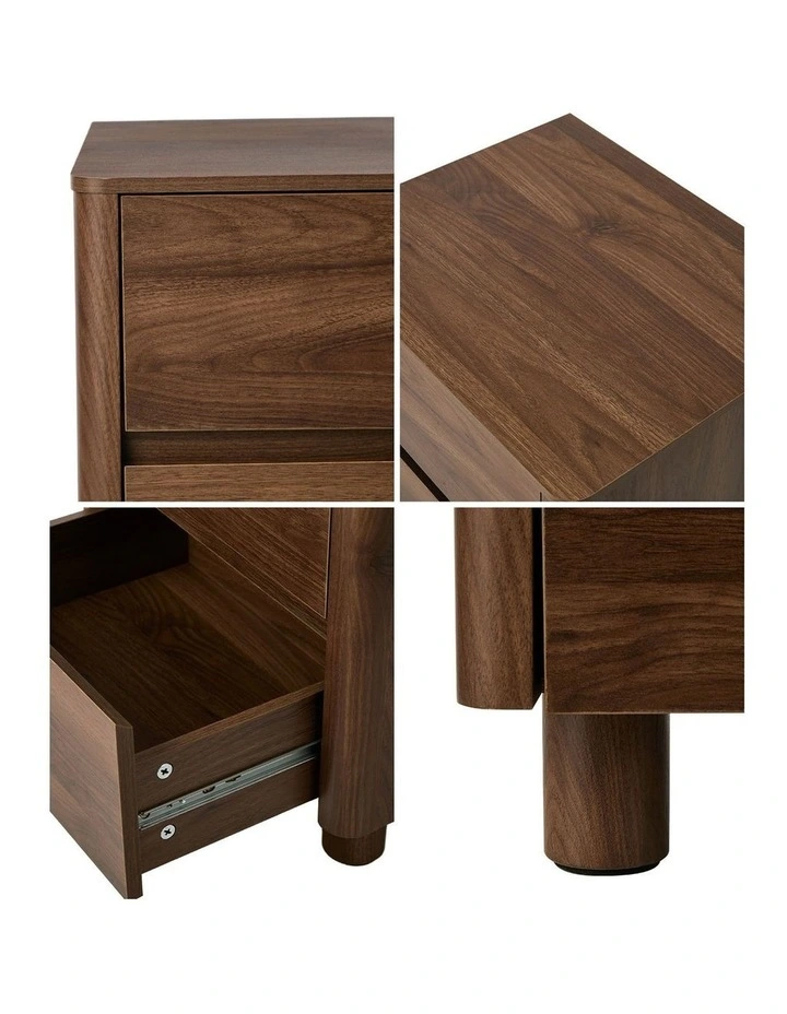 Oikiture Bedside Table 2 Drawers Storage Cabinet Nightstand Side Table Walnut image 6