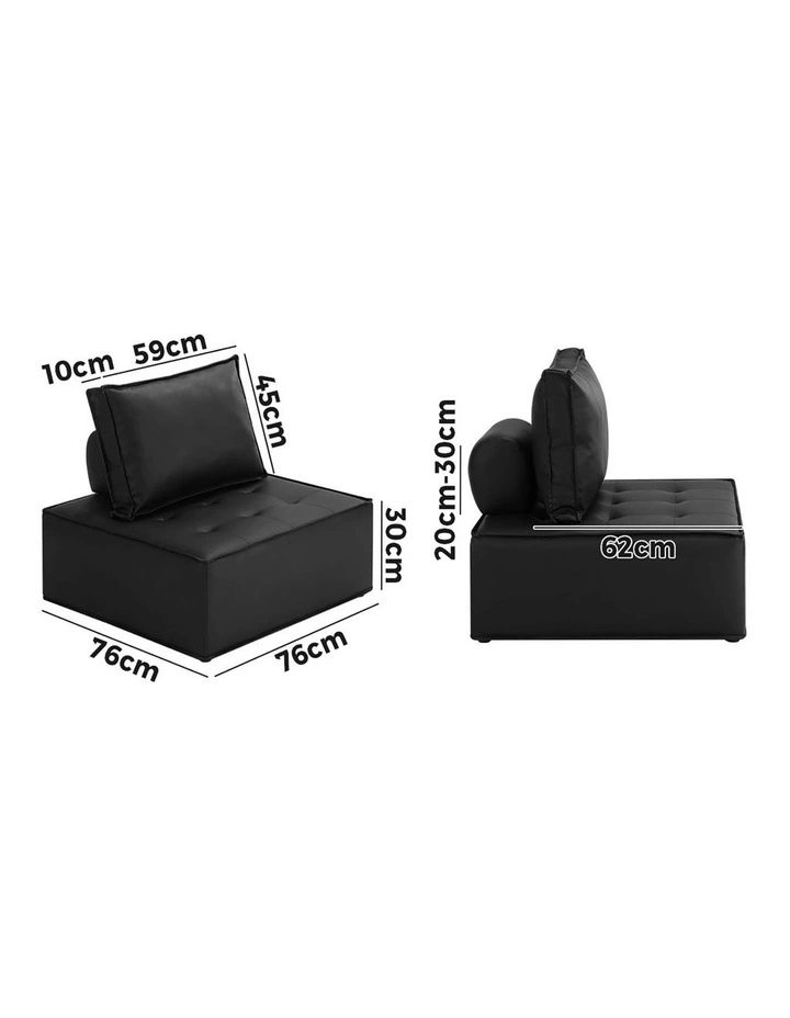 Oikiture 2PC Modular Sofa Lounge Chair Armless TOFU Back PU Leather Black image 3