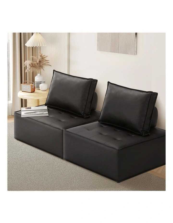 Oikiture 2PC Modular Sofa Lounge Chair Armless TOFU Back PU Leather Black image 4