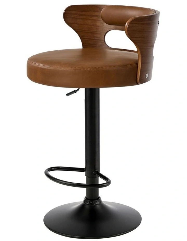 Oikiture 2x Bar Stools Kitchen Gas Lift Swivel Chairs Stool Wooden Leather Camel image 2
