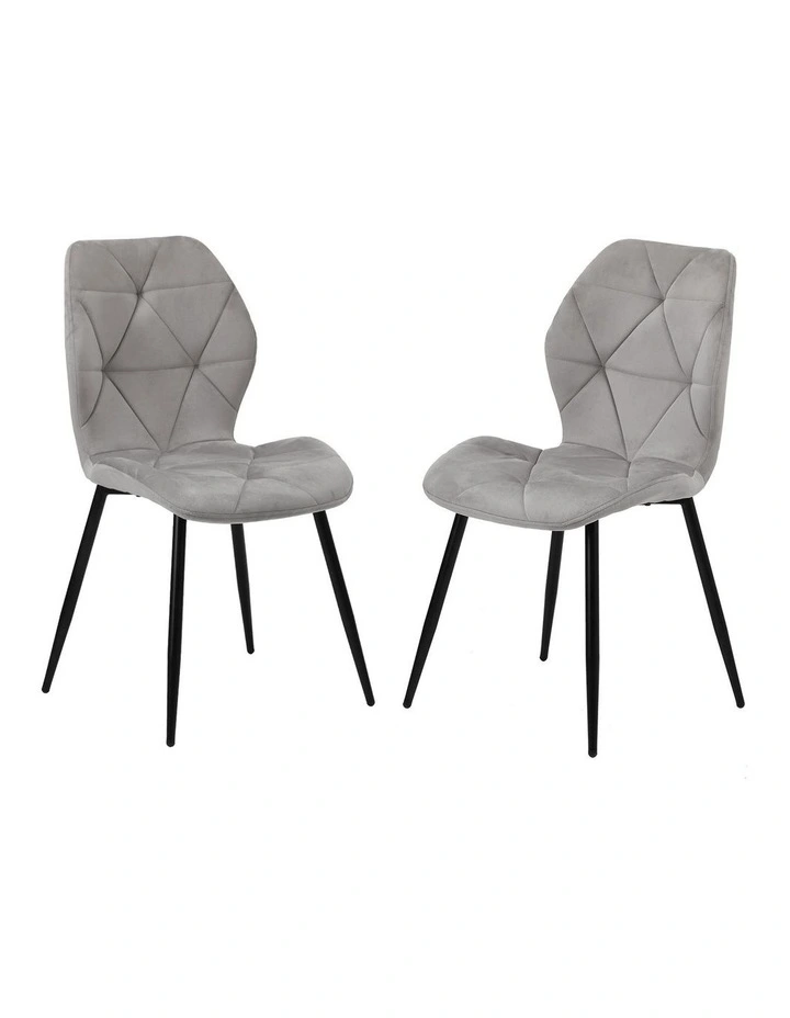 Oikiture Set of 2 Dining Chairs Kitchen Chair Padded Seat High Back Velvet Grey image 1