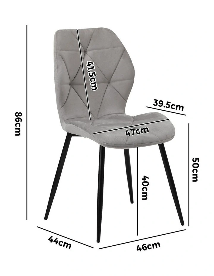 Oikiture Set of 2 Dining Chairs Kitchen Chair Padded Seat High Back Velvet Grey image 3