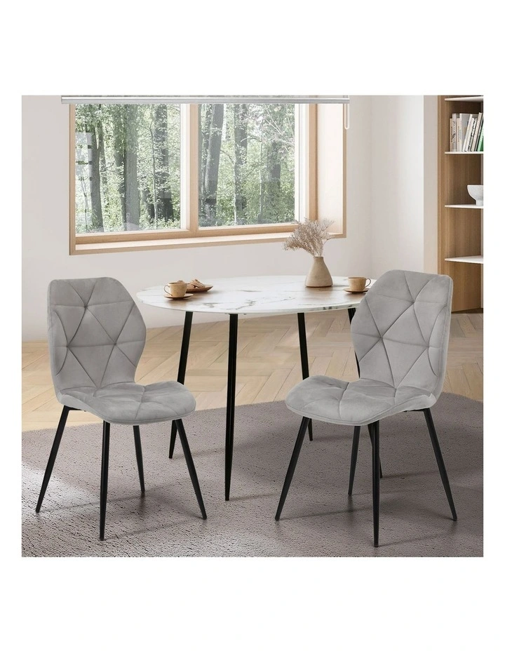 Oikiture Set of 2 Dining Chairs Kitchen Chair Padded Seat High Back Velvet Grey image 4