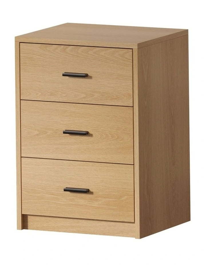 Oikiture Bedside Table 3 Drawers Nightstand Bedroom Storage Side End Natural image 1