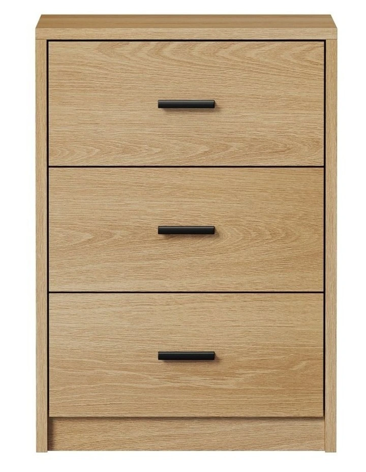 Oikiture Bedside Table 3 Drawers Nightstand Bedroom Storage Side End Natural image 2