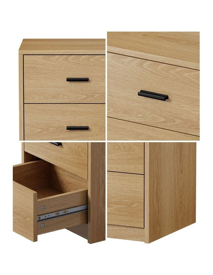 Oikiture Bedside Table 3 Drawers Nightstand Bedroom Storage Side End Natural image 6
