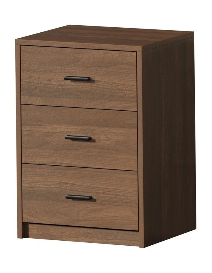 Oikiture Bedside Table 3 Drawers Nightstand Bedroom Storage Side End Walnut image 1