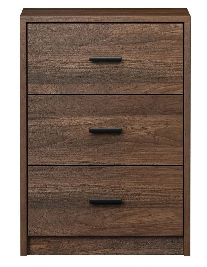 Oikiture Bedside Table 3 Drawers Nightstand Bedroom Storage Side End Walnut image 2