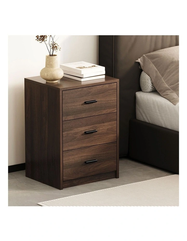 Oikiture Bedside Table 3 Drawers Nightstand Bedroom Storage Side End Walnut image 5