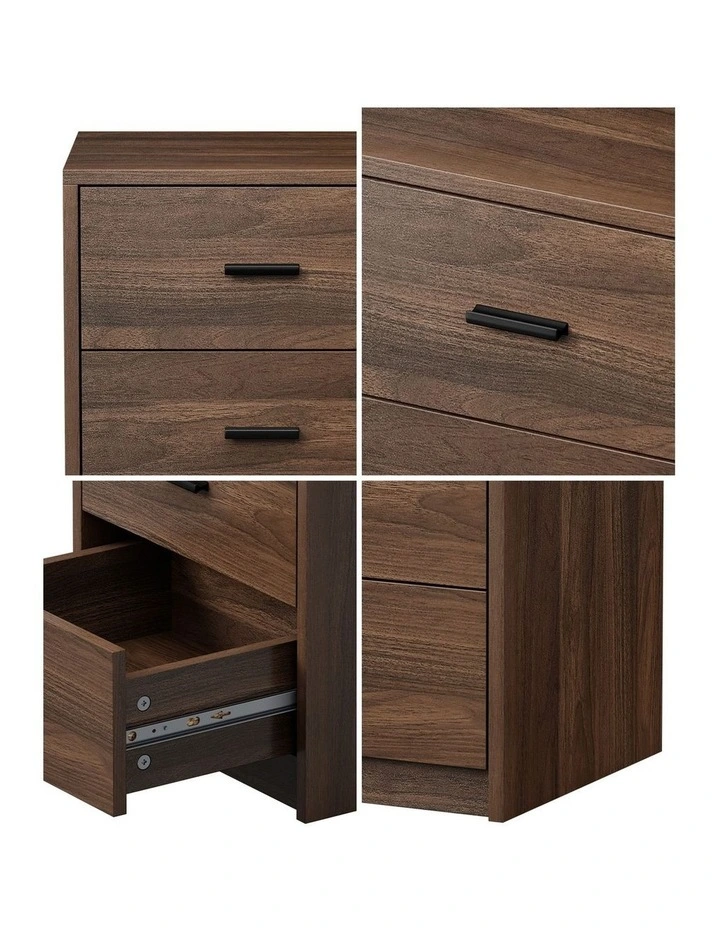 Oikiture Bedside Table 3 Drawers Nightstand Bedroom Storage Side End Walnut image 6