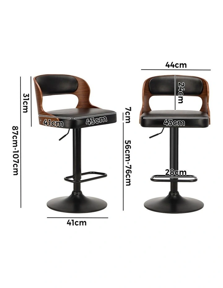 Oikiture 2X Bar Stool Gas Lift Kitchen Swivel Chair Leather LUKA image 3