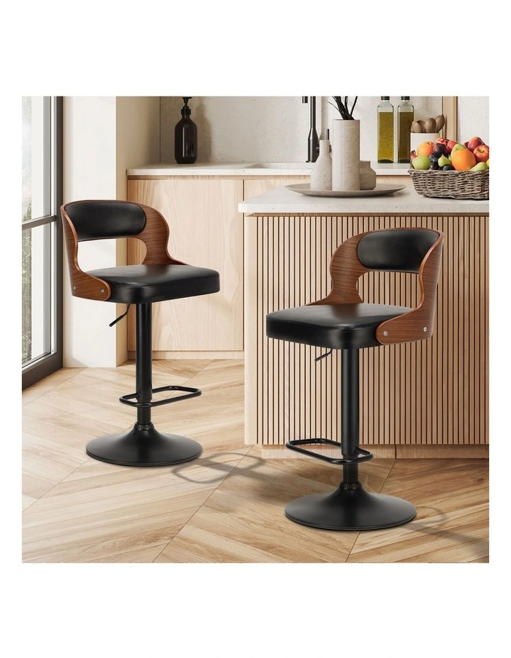 Oikiture 2X Bar Stool Gas Lift Kitchen Swivel Chair Leather LUKA image 4