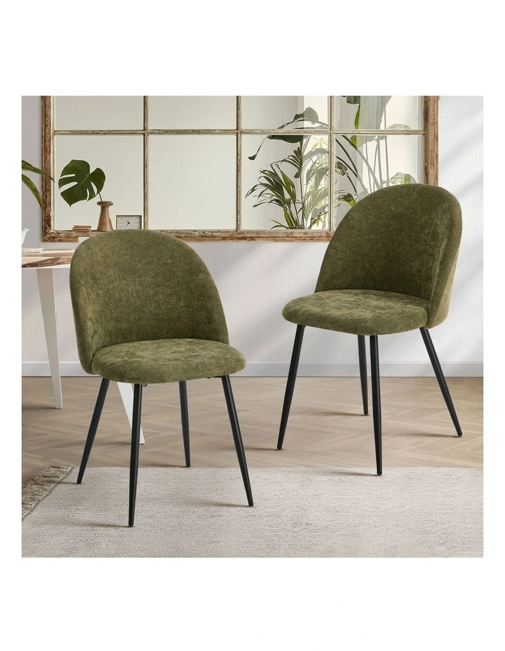 Oikiture 2x Dining Chairs Accent Chair Armchair Kitchen Upholstered Linen Green image 4