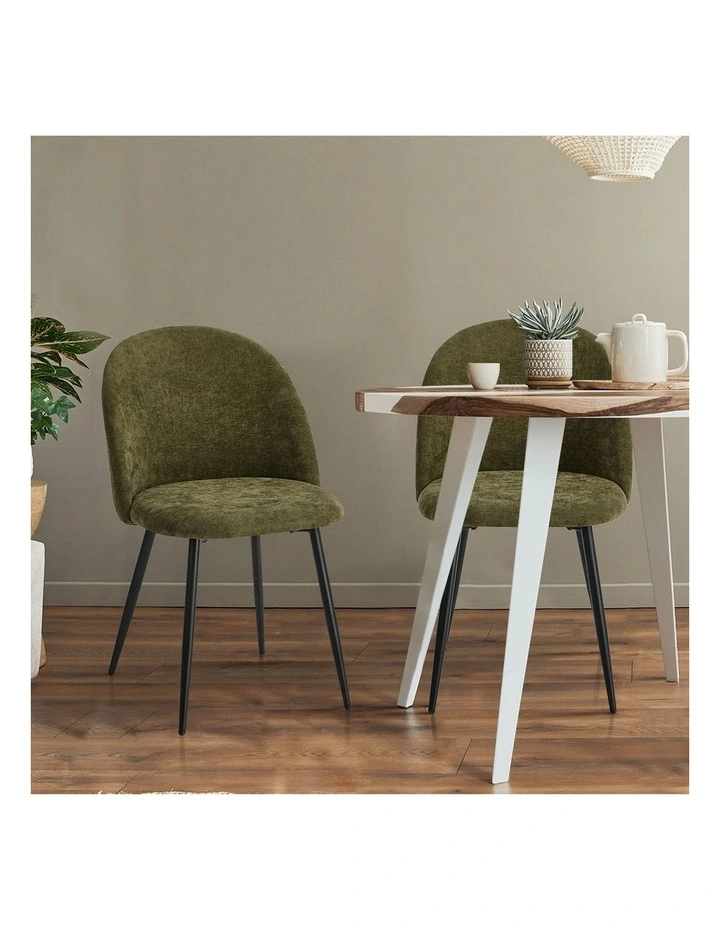 Oikiture 2x Dining Chairs Accent Chair Armchair Kitchen Upholstered Linen Green image 5